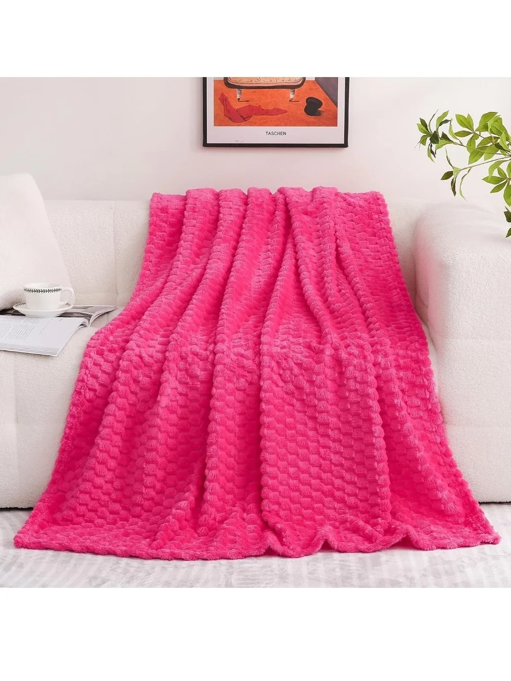 Plush Hot Pink Textured Throw Blanket - Soft Cozy Comfort 50x60